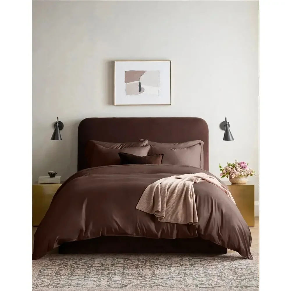 New Quince Organic Bamboo Visose King/ Cal King Duvet Cover 3Pc Set Espresso